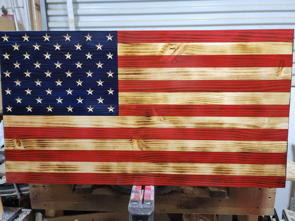 36x20 Handcrafted Wooden American Flag – Rustic Patriotic Wall Art