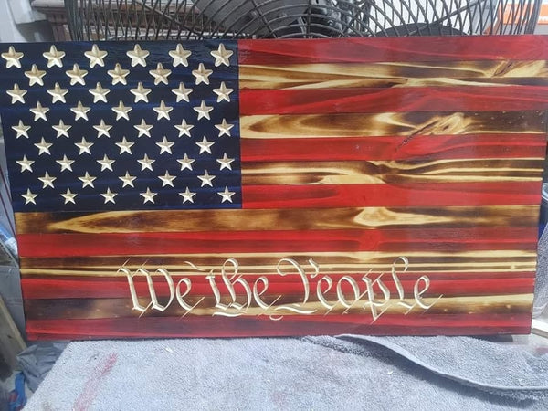 Rustic Wooden American Flag – "We The People" Wall Art